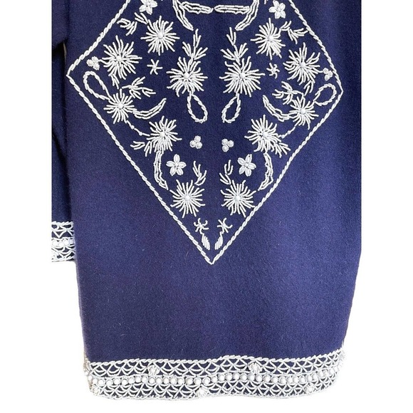 Vtg Elsie Tu Hong Kong 50s 60s Navy Blue Wool Beaded Cardigan Sweater Sz 38 - Picture 11 of 13